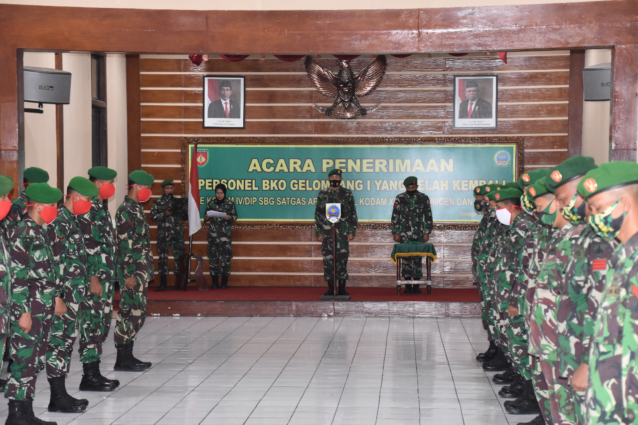 Kasrem 073/MKT Pimpin Upacara Penyambutan Satgas Apter Gelombang I TA. 2020 